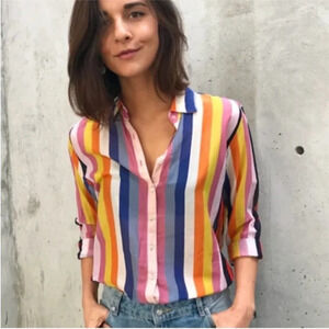Xirena Beau Shirt Aventine Button Down Striped XS Silk Cotton Blouse Beau